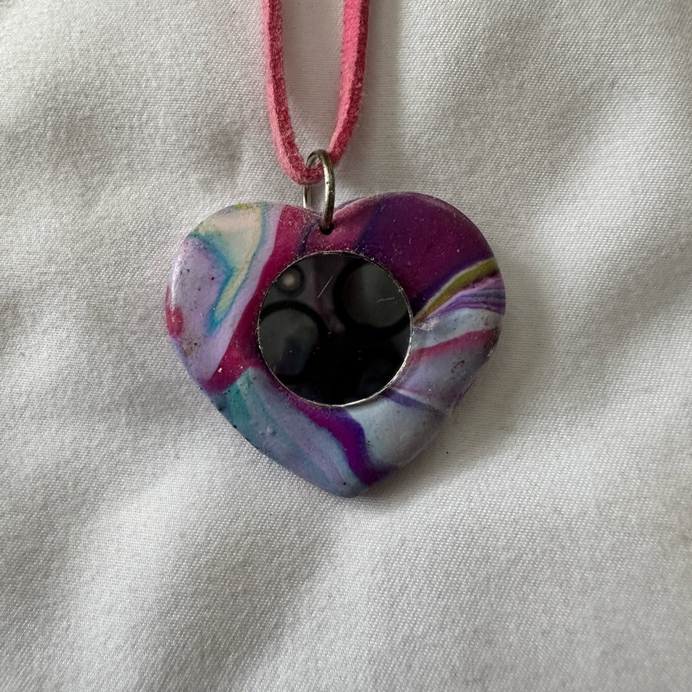 Pink/purple heart with mirrored Center necklace